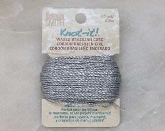 Knot It, Waxed Poly Cord 1mm Silver, 15 Yards, The Beadsmith, Made in Brazil, T74