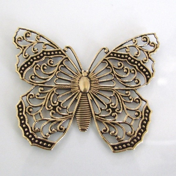 Papillon filigrane doré 48 x 40 mm - Look vintage, fabriqué aux États-Unis, AG21