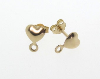 14K Gold Filled Heart Post Earrings With Loop - 1 Pair of Stud Earrings With Backings, GC22