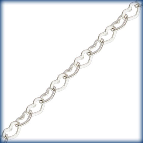 3 Feet - 925 Sterling Silver 2.7x3mm Flat Heart Chain, Custom Lengths Available, Made in Thailand