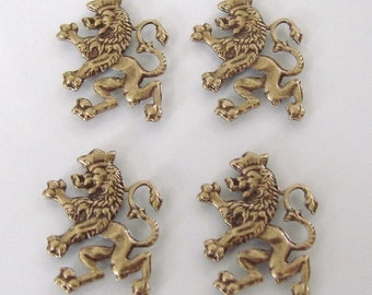 4 Antique Gold - Brass Scottish Lion Stampings 14x18mm, Made in USA, AG9