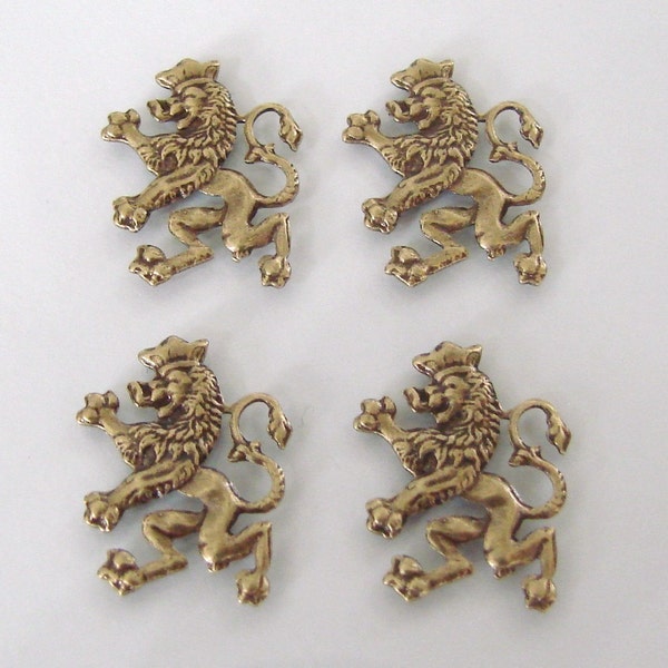 4 Antique Gold - Brass Scottish Lion Stampings 14x18mm, Made in USA, AG9