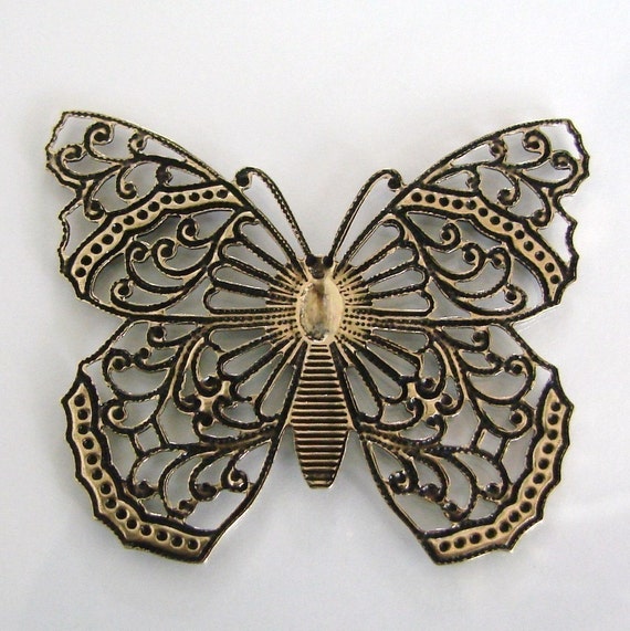 Gold Filigree Butterfly 48x40mm Vintage Look Made in USA AG21