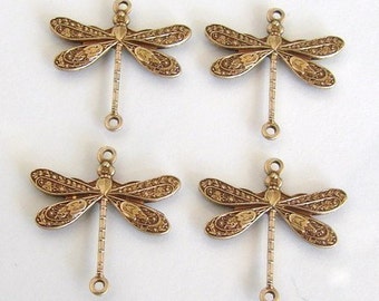 10 Antique Gold - Brass Dragonfly Connectors 17x16mm, Made in USA, GF62