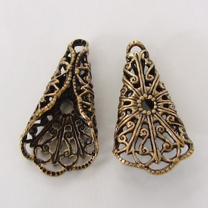 2 Antique Gold Folded Filigree Triangle Cone 16x29mm, Made in USA, AG36