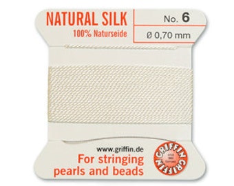 Griffin Silk Bead Cord White .7mm, 2 Meters, Made In Germany, T88