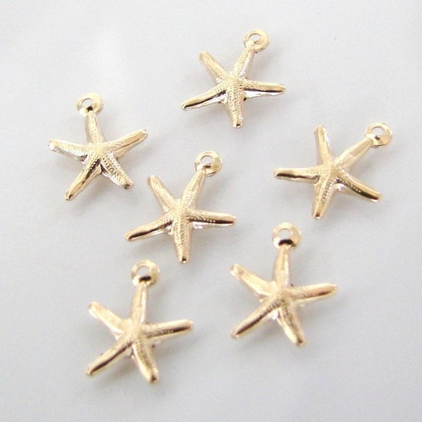 6 pcs - Petites breloques étoiles de mer remplies d'or 14 carats 8 x 8 mm, fabriquées aux États-Unis, GC10