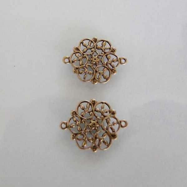 6 Antiqued Gold Filigree Connectors: Ornate Round Pendants, 18mm AG46