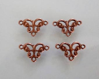 6 Antiqued Copper Tiny Filigree 3-Ring Connector, 13mm, Made in USA, AC20