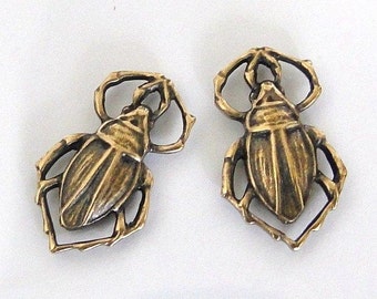 2 Antique Gold - Brass Scarab Beetle Connectors 10x17mm, Made in USA, AG8