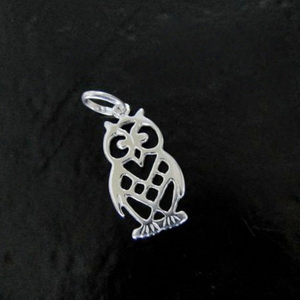 Sterling Silver Owl Charm 11x21mm, Made in India, SC22