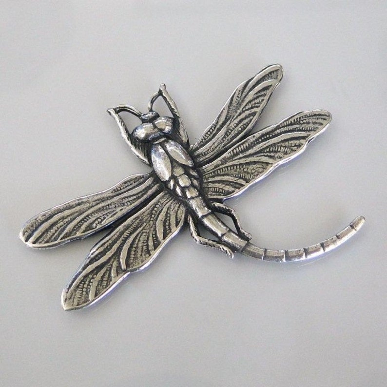 Antiqued Silver Dragonfly Stamping 45x37mm, Made in USA, A108 image 1