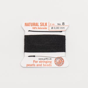 Griffin Silk Bead Cord Black .8mm, 2 Meters, Made In Germany, T370