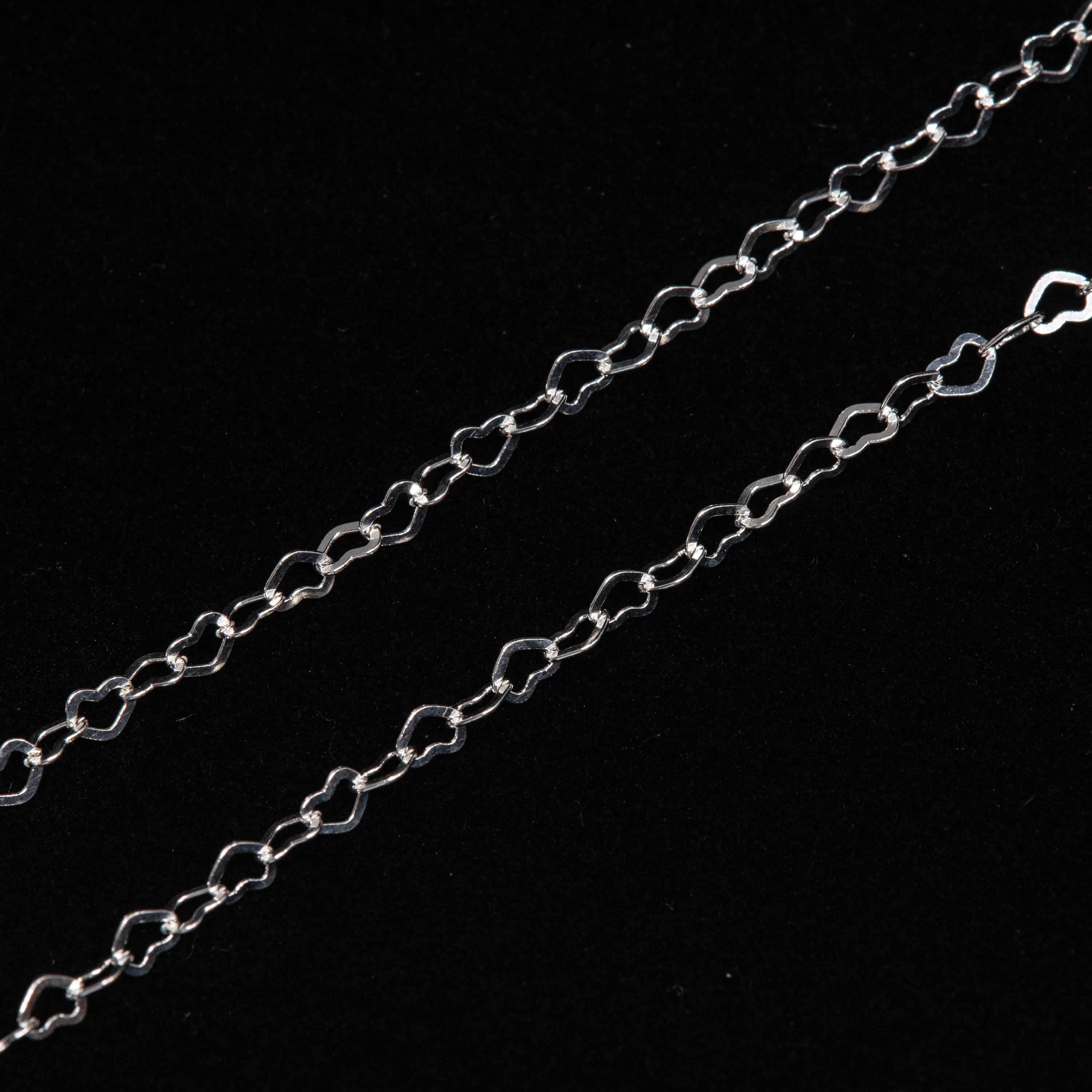10 Feet - 925 Sterling Silver 2.7x3mm Flat Heart Chain, Custom 