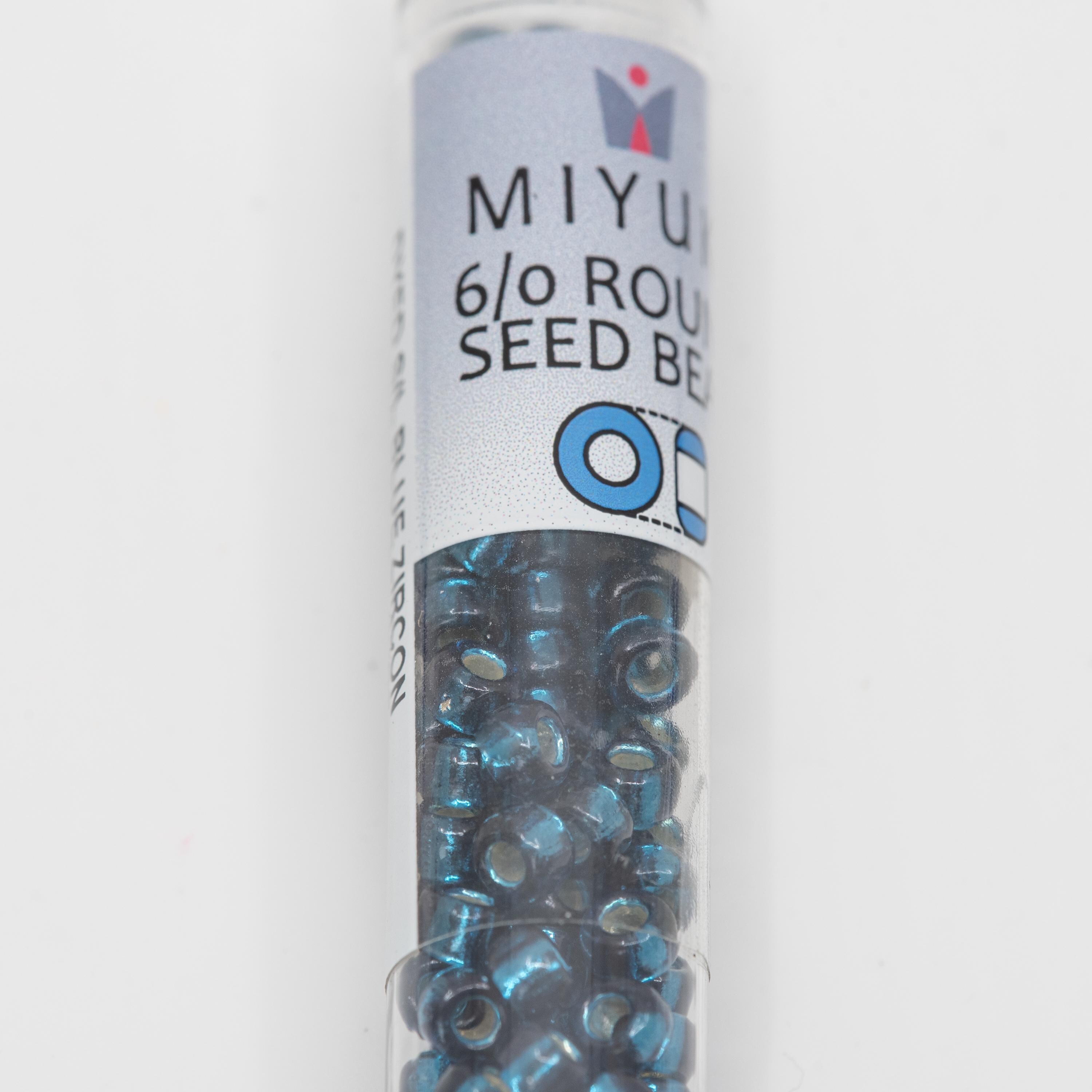 Miyuki 6/0 Round Beads Dyed Silver-lined Blue Zircon 20 Grams, the