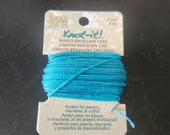 Knot It, Waxed Poly Cord 1mm Aqua, 15 Yards, The Beadsmith, Made in Brazil, T72