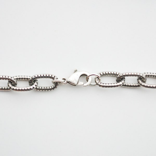 Any Length Antiqued Silver 9x6mm Etched Cable Chain Necklace, Custom Lengths Available, Made in USA, B11