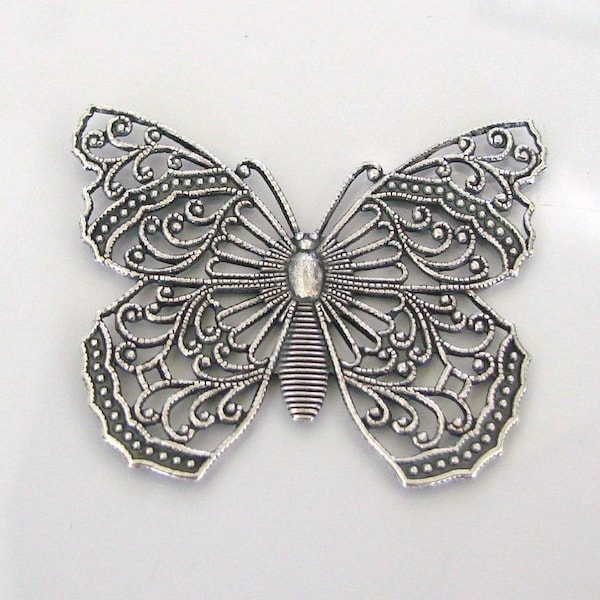 Antique Silver Filigree Butterfly 48x40mm - Vintage Look, Made in the USA, AS33