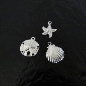 Set of Sea Life Charms - Sterling Silver Starfish, Shell and Sand Dollar, Made in USA, SC5-7