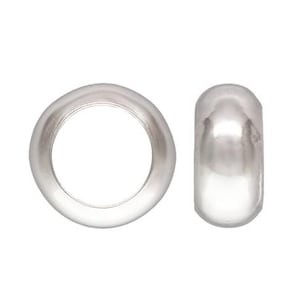 May include: Two silver metal bead spacers, one with a hole in the center and the other solid, for jewelry making.