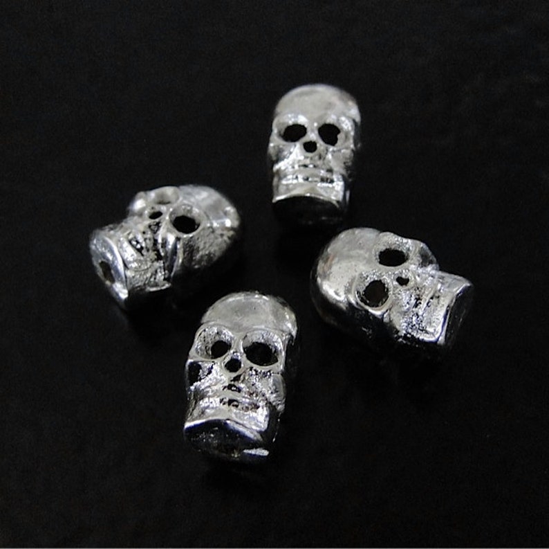 Steampunk Goth Rock and Roll 2 Solid Brass Skull Beads Silver Plated Steampunk Goth Rock and Roll 2 Solid Brass Skull Beads Silver Plated