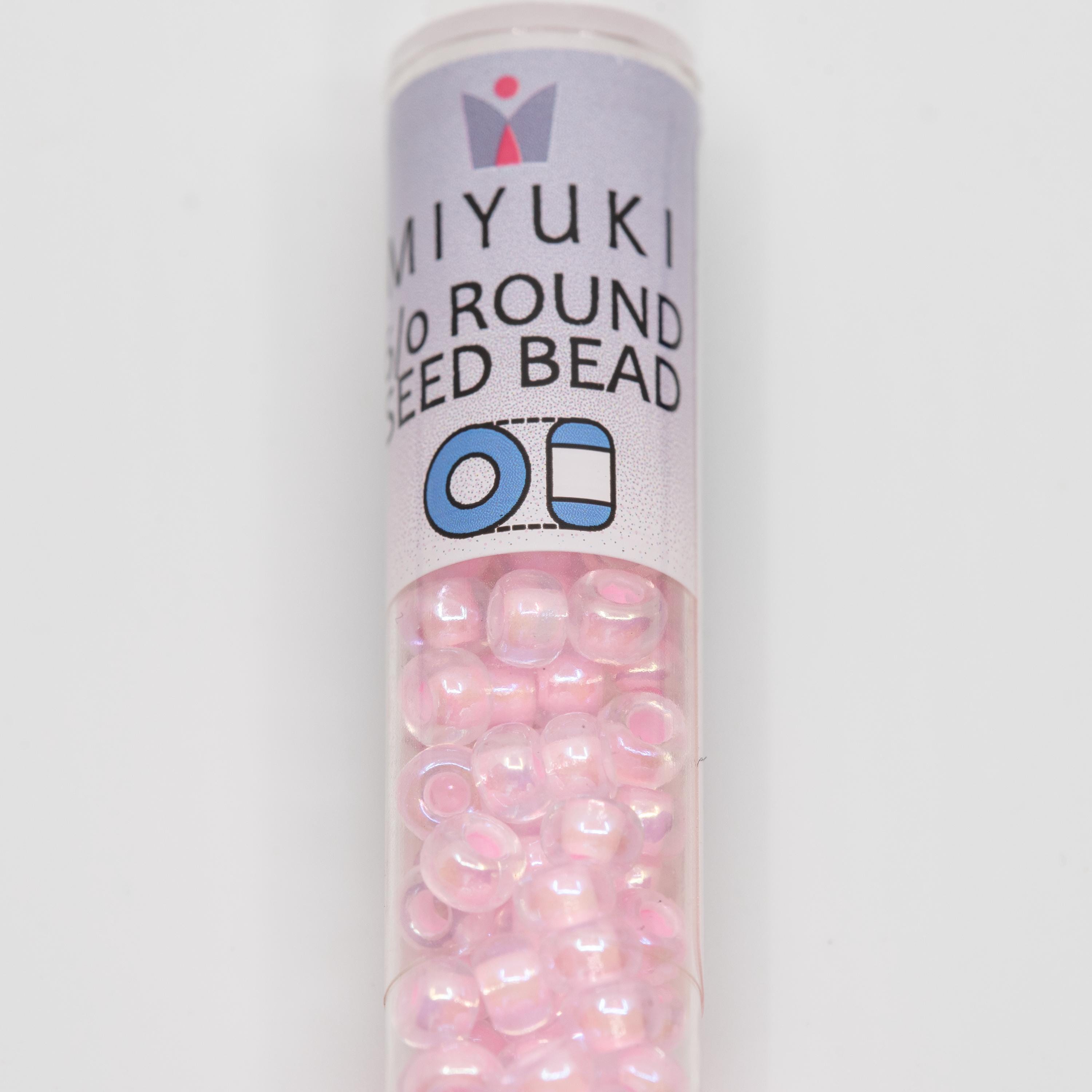 Miyuki 6/0 Round Seed Beads: Pink Lined Crystal AB, 20 Grams T811