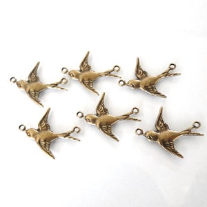 6 Antique Gold - Brass Swallow Bird Connectors (West), Made in USA, AG6
