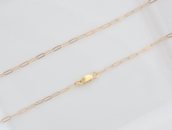 Necklace 14K Solid Gold 5.25x1.75 Drawn Cable Paperclip Chain With 14K Gold Lobster Clasp, Made in USA, SG5