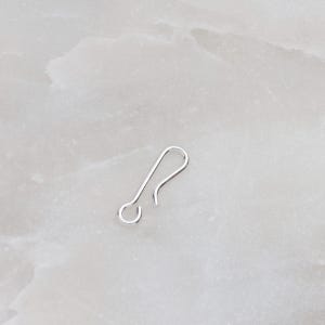 May include: A silver earring hook with a small loop at the top.