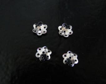 Ten - Sterling Silver Perforated Flower Bead Cap 7mm, SC58