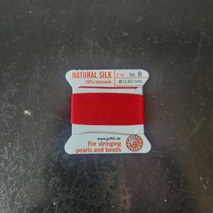 Griffin Silk Bead Cord Red .8mm, 2 Meters, Made In Germany, T379