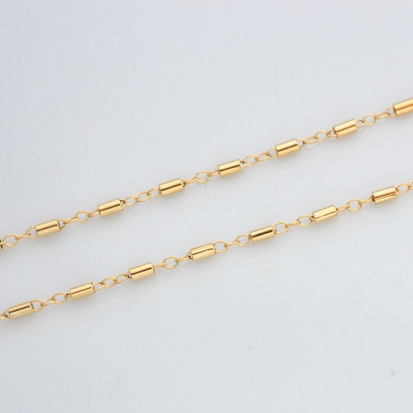 3 Feet Gold Filled Tube Bar and Link 3x1.7mm Chain By The Foot - Custom Lengths Available, B14