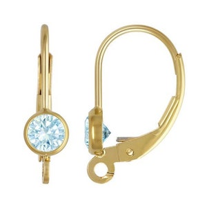 One 14K Gold Filled 4mm Aquamarine 3A CZ Lever Back, E26