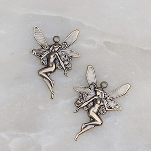4 Antique Gold - Brass Fairy Charm (West and East) 18x26mm, Made in USA, GC96
