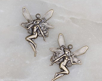 4 Antique Gold - Brass Fairy Charm (West and East) 18x26mm, Made in USA, GC96