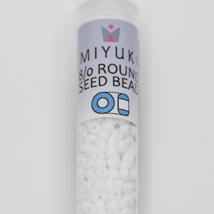 Miyuki 8/0 Round Beads Opaque White 22 Grams, The Beadsmith, Made In Japan, T425