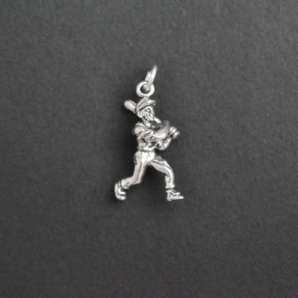 One Sterling Silver Baseball Player Charm, E99