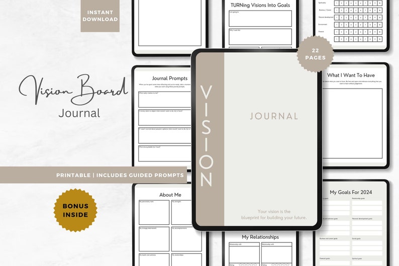 Vision Board Journal|printable Goal Setting Planner|pdf Personal ...