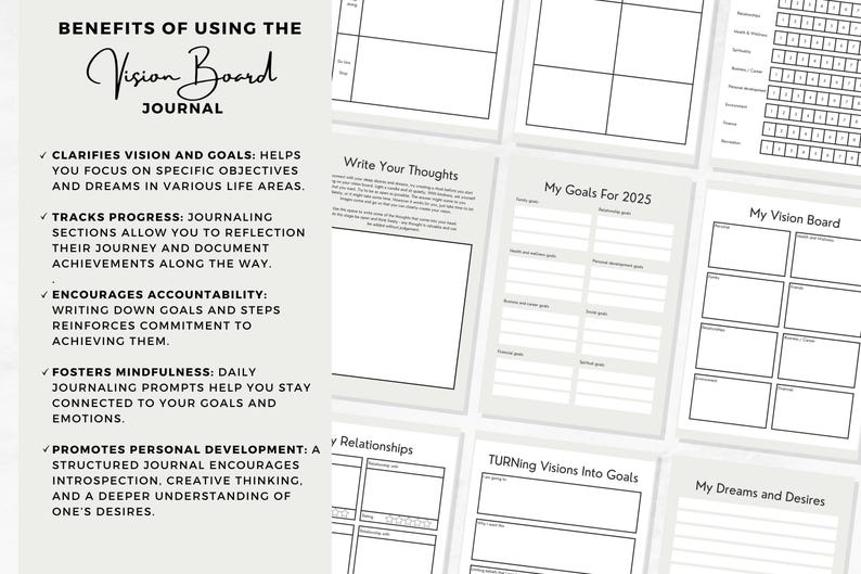 Vision Board Journal|printable Goal Setting Planner|pdf Personal ...