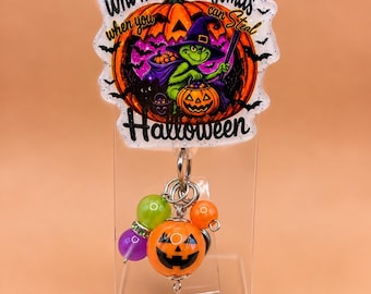 Portatarjetas de identificación de bruja de Halloween con cuentas, divertido portatarjetas de identificación de Halloween, portatarjetas de enfermera espeluznante, regalo de Halloween para trabajadores de la salud