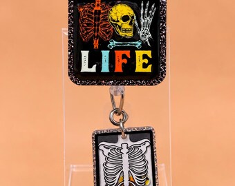 Portatarjetas retráctil X-Ray Life para técnicos de radiología, estudiantes, para identificación, con diseño de esqueleto. Idea de regalo para técnicos de radiología.