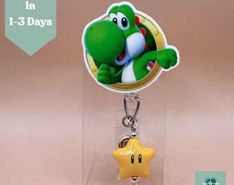 Yoshi Super Mario Badge Reel Character with Star Bead Nurse Badge Reel Medical Badge ReelMario Party Badge Reel Nintendo Gamer ID