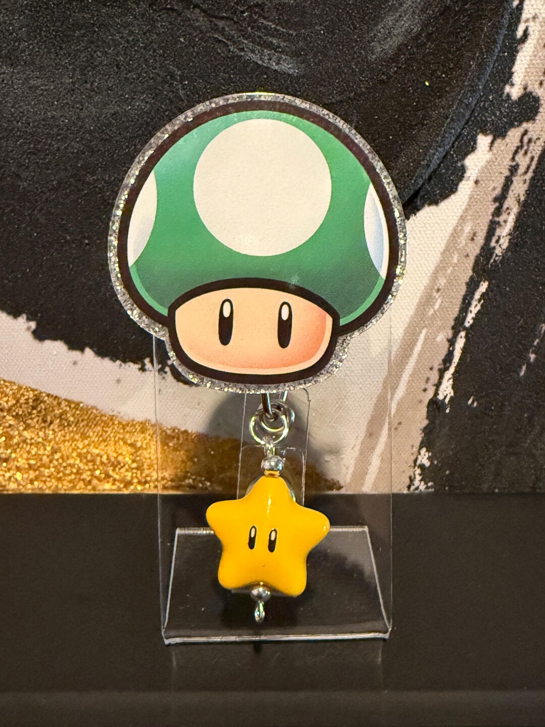 1up Green Mushroom Super Mario Badge Reel Character With Star Bead ...