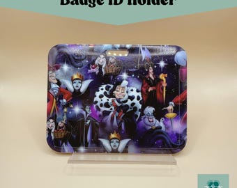Portatarjetas de identificación de villanos de Halloween para mujer, estuche horizontal morado para tarjetas de identificación, accesorio de trabajo espeluznante, regalo para enfermeras y maestras, identificaciones de trabajo, accesorio de enfermería