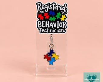 Portatarjetas de identificación de Técnico en Comportamiento Registrado, Portatarjetas RBT con piezas de rompecabezas coloridas y dije, Regalo para Técnico en Comportamiento