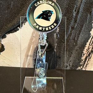 Panther Badge Reel Carolina Team Inspired Design Retractable Name Tag Clip for Fans Nurses Teachers and Game Day Spirit