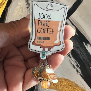 Coffee IV Bag Badge Reel Nurse ID Holder Retractable Clip for Medical Staff Coffee Lover Gift for Rn LPN Cna Healthcare Workers