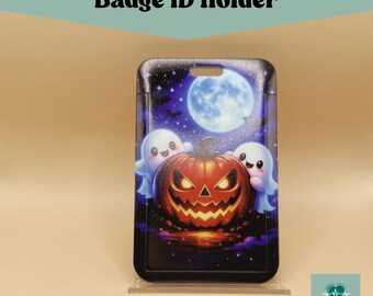 Portatarjetas de identificación de Halloween, diseño de calabaza fantasma, luna y murciélagos, portatarjetas de identificación vertical para el trabajo, regalo para enfermeras y maestras, accesorios para identificaciones de trabajo de enfermeras