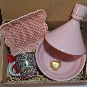 tajine marocchino fatto a mano e tazza di caffè tradizionale, tazza di caffè e tajine piatto da portata marocchino-ceramica, tajine in ceramica per regali scatola regalo