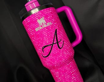 Hot Pink bedazzled Stanley - Gift for Her - Custom Name Bling Cup - Pink Gifts